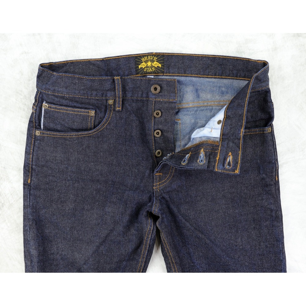 Brave Star Selvage Jeans Mens 33x36 Indigo Blue Raw Denim Made in USA Button Fly - Picture 8 of 15